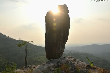 Khao Hua Muak big rock look like wearing hat on mountain in Thailand