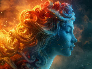 Cosmic Portrait of a Zodiac Goddess in Vibrant Colors