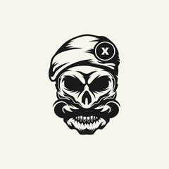 Skull head beret logo design vector