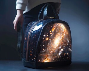 A backpack that unpacks itself revealing a universe inside - obrazy, fototapety, plakaty