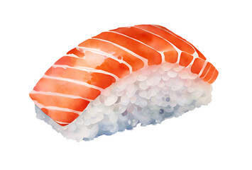 Watercolor and painting salmon sushi. Homemade Japanese food Illustration 