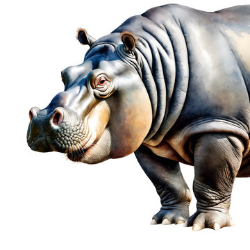 Watercolor and painting hippopotamus element. Jungle Animal Illustration 