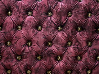 Opulent Burgundy Tufted Leather Texture with Golden Buttons