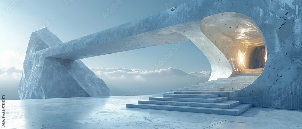 Leinwandbilder An abstract futuristic architecture rendered in 3D with a concrete floor.