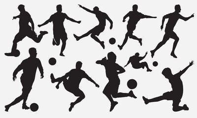 Premium handcrafted vector set Detailed soccer & American football player silhouettes, meticulously drawn with intricate details, offering a variety of dynamic poses for versatile use.