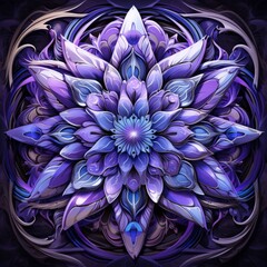 Ornate, purple flower mandala, detailed and intricate.
