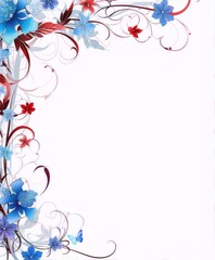 Elegant blue and red floral border for romantic and festive designs. 
