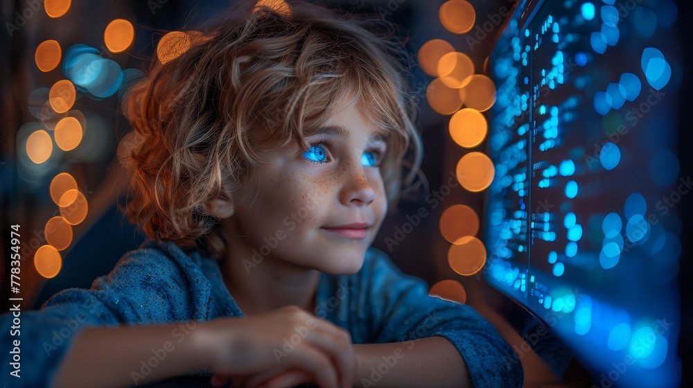Aufkleber A banner with a concept of computing technology on a white background showing children coding or creating code for a program. Web based training for children in programming, coding games and