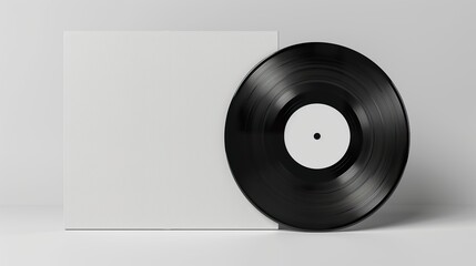 A vinyl record cover mockup capturing the nostalgia and charm of the classic audio format. White vinyl cover with vinyl record on the side immortalized in an icon of musical culture. - obrazy, fototapety, plakaty