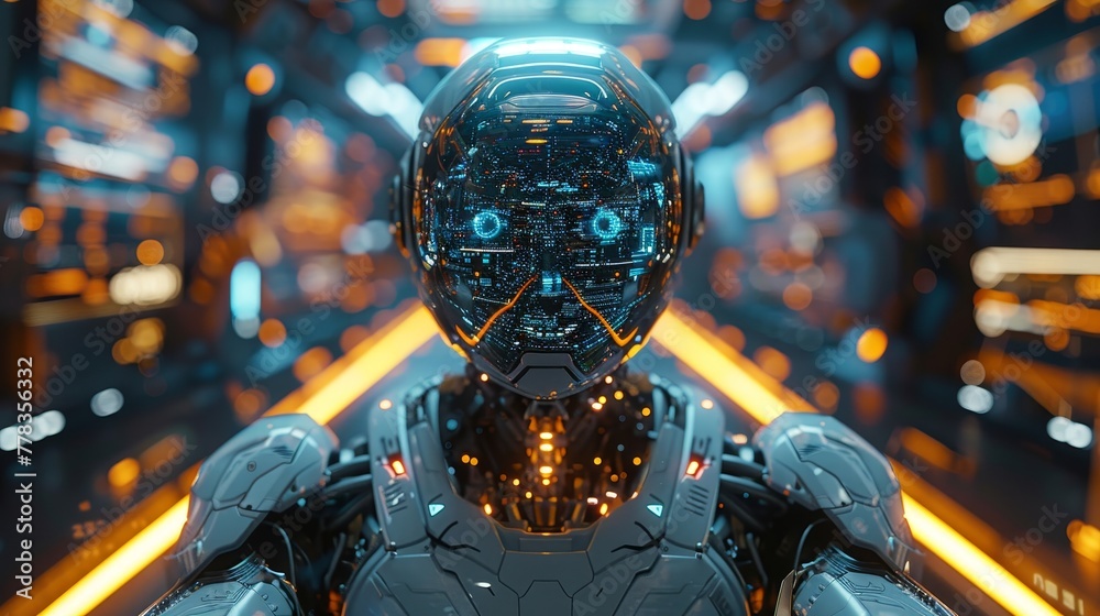 Poster Robot driver of autonomous car. Computer Vision of driverless vehicle. AI of self-driving car concept. Autopilot of self-driving car. 3D rendering.