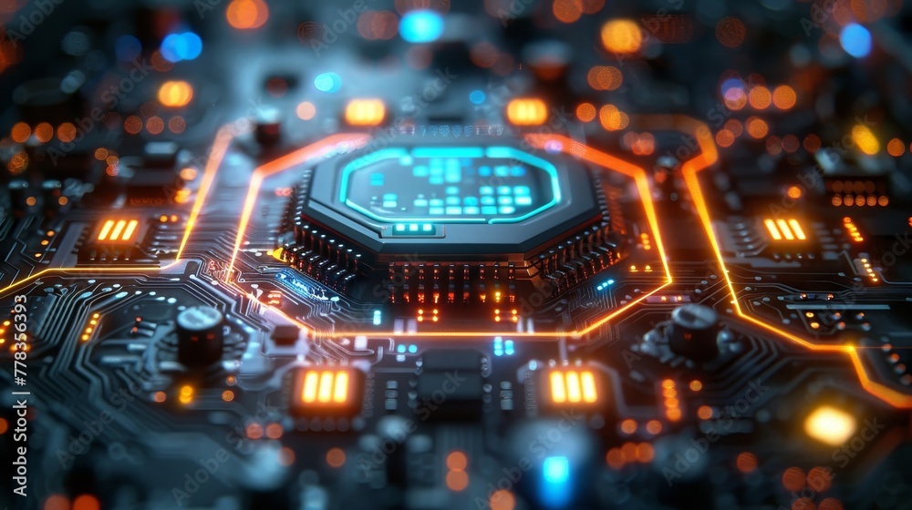 Aufkleber Technology conceptual background. 3D virtual reality interfaces. Electronic hardware technology illustration. Quantum computing processing. Future technology. CAD solutions.