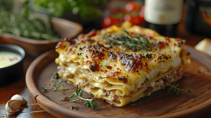 Lasagna on Decorated Table for HD Wallpaper with Cinematic Effect