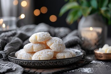 Kue putri salju or snow white cookies. indonesian eid snack, kue lebaran - obrazy, fototapety, plakaty