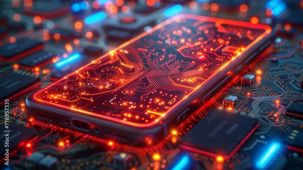 Fototapete Phone mobile application development concept. Develop a software and hardware platform for mobile devices. Develop mobile apps. Electronic world embedded in smartphones. Develop mobile internet web