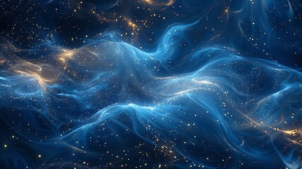 Ethereal abstract background, deep blue with twinkling stars, nebulous textures