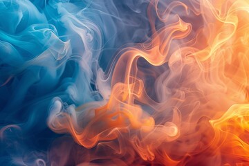 Fototapeta premium ethereal smoke dance, contrasting colors of fiery orange and calming blue, abstract art