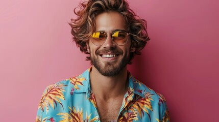 Young Man With Curly Hair Wearing Sunglasses