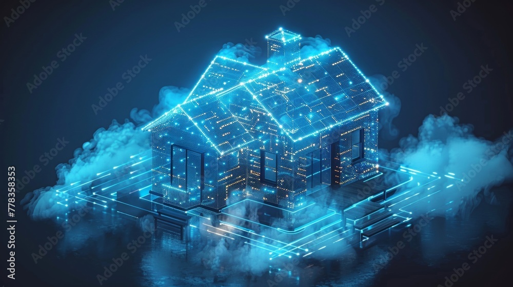 Aufkleber Featuring the smart home technology system concept banner. A digital control system for a smart house. IOT and cloud computing technology.