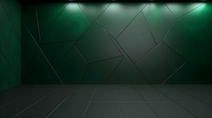 Empty geometrical Wall in dark green Colors. Futuristic Background for Product Presentation