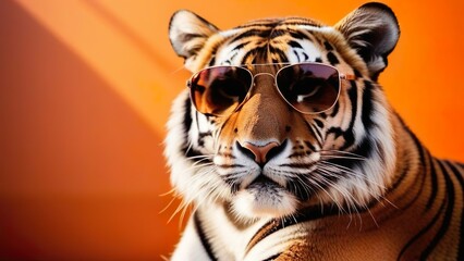Cool tiger character in sunglasses, wild jungle animal portrait - obrazy, fototapety, plakaty