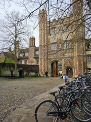 Cambridge, England. The courtyard of Trinity College. Academic buildings, administrative buildings...