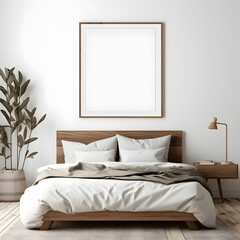 Mockup of picture frame in minimal bedroom