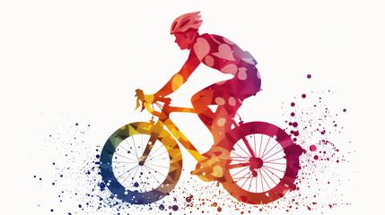 A male cyclists road racer, ebike rider or mountain biker shown in a colourful contemporary athletic abstract design for a poster or flyer, stock illustration image - obrazy, fototapety, plakaty