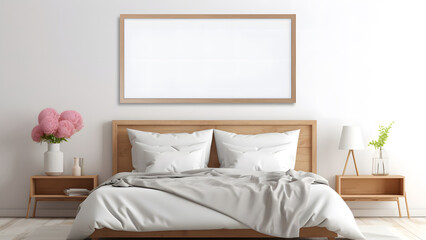 Fototapeta na wymiar Mockup of picture frame in minimal bedroom