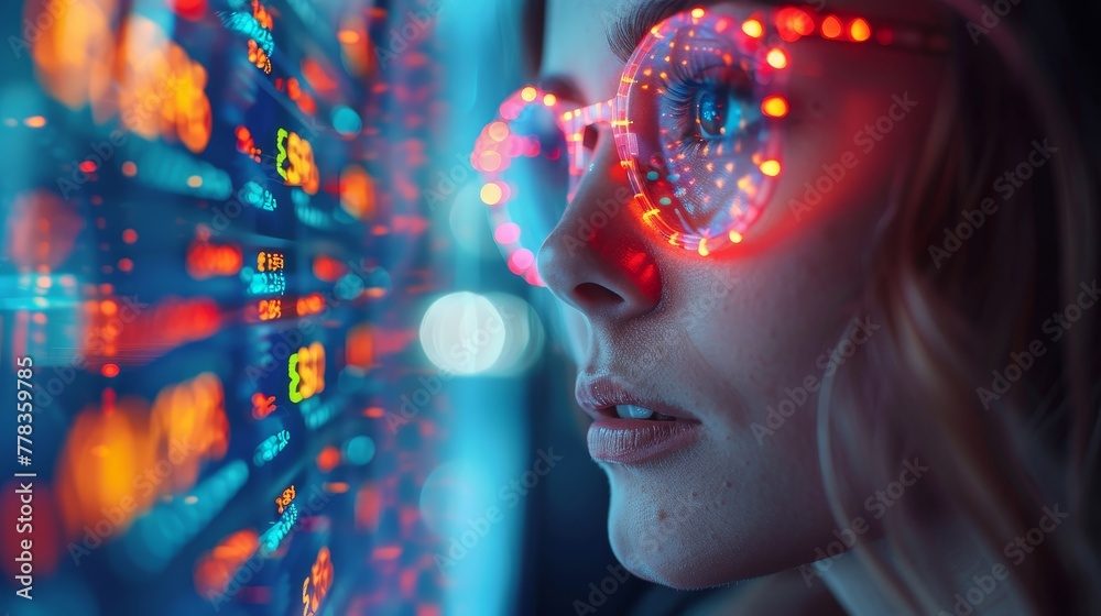 Aufkleber AI in business and fintech. Artificial intelligence with the mind looking at charts. Neural networks analysed data in finance and economics. Robot trader working at the stock exchange.