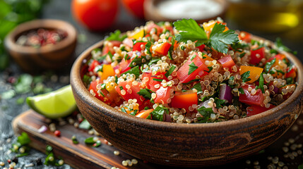 Mediterranean Quinoa Salad on Decorated Table for HD Wallpaper