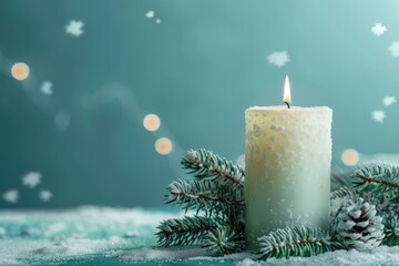 Christmas tree and copy space are shown on a white candle. Generative Ai