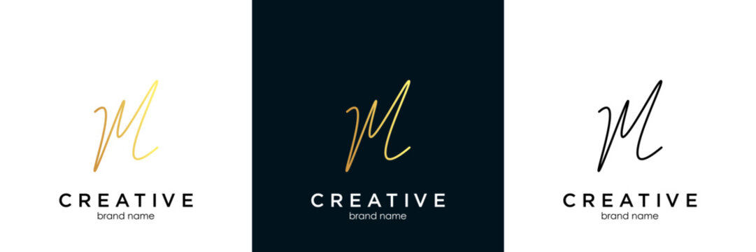 M handwritten logo with circle paint brush design vector.