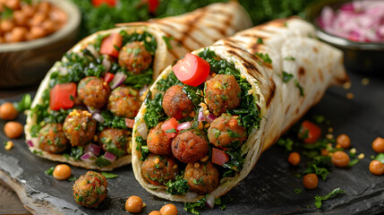 Middle Eastern Falafel Wrap on Decorated Table for HD Wallpaper