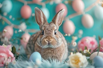 Fototapeta na wymiar Cute Easter bunny checking that out. Generative Ai