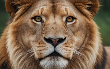 Closeup of a Masai lions face staring at the camera