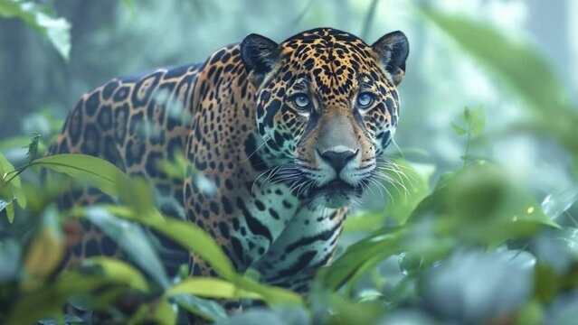A jaguar is walking through the jungle 4K motion