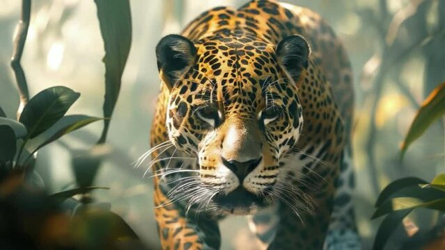 A jaguar is walking through the jungle 4K motion