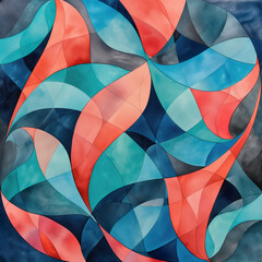 Abstract Watercolor Background with Interwoven Overlapping Curves

