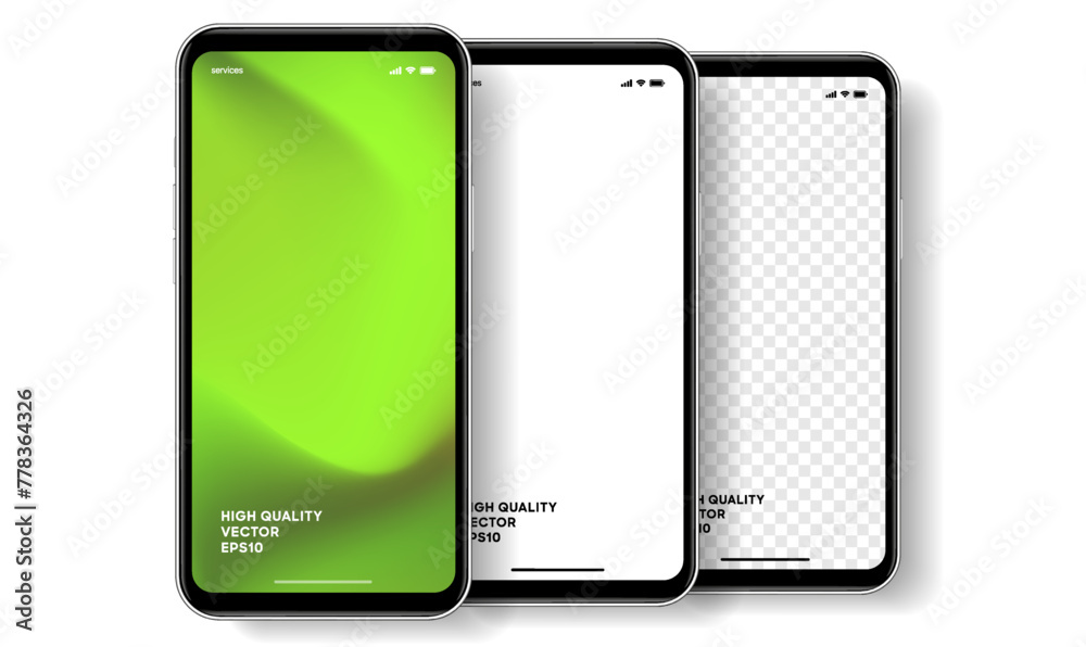 Aufkleber 3D realistic high quality smartphone mockup with isolated background. Smart phone mockup collection. Device front view. 3D mobile phone with shadow on white background.