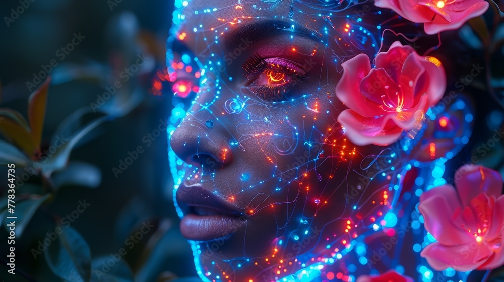 Fototapete Artificial Intelligence learning the world. Artificial stem take in the arm of anthropomorphic cyborg or robot. Artificial neural network learning with electronic brain.