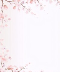 Obraz premium Delicate pink cherry blossom branches frame, soft pastel background, botanical, digital art, pink, white, Japanese, Ukiyo-e.