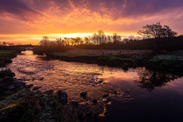 Sunrise over Black Cart Water and Bridge, Howwood, Renfrewshire, Scotland, UK2