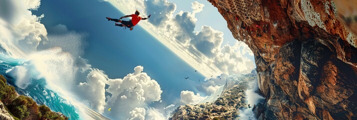 The adrenaline rush  capturing the essence of extreme sports in action, from skydiving to rock climbing - obrazy, fototapety, plakaty