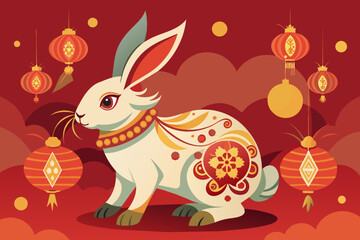 rabbit in chinese style with ornament bokeh 