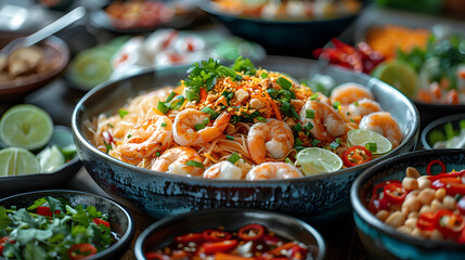 Pad Thai on Decorated Table for HD Wallpaper with Cinematic Effect