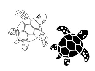 Obraz premium two black and white simple vector sea turtles