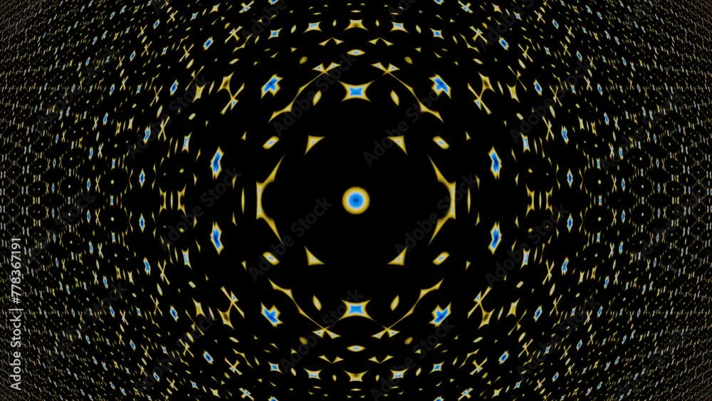 Poster a mesmerizing loop of a 3d animation featuring intricate blue and black patterns that create a tunne