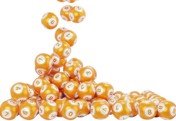 Pile of orange lottery balls placed on the ground 