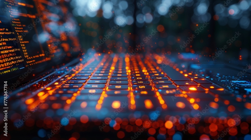 Fototapete Abstract software development, web design, programming concept. Synthetic programming api interface, code, elements interface on laptops, tablets, and phones.