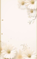 Obraz premium Light cream and gold colored daisies and leaves on a beige background, botanical, art deco, vintage, retro, elegant, luxury, invitation, wallpaper